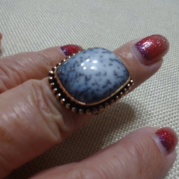 Unique DENDRITE OPAL Handmade Copper Ring Size 7.25 #972B - Picture 1 of 4